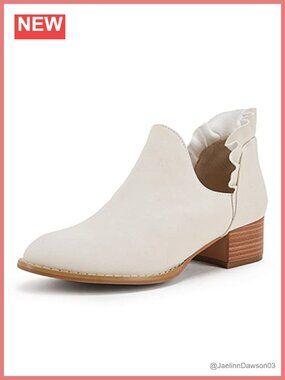 Ruffled V Cut Out Pointed Toe Ankle Boots Faux Leather Chunky Booties